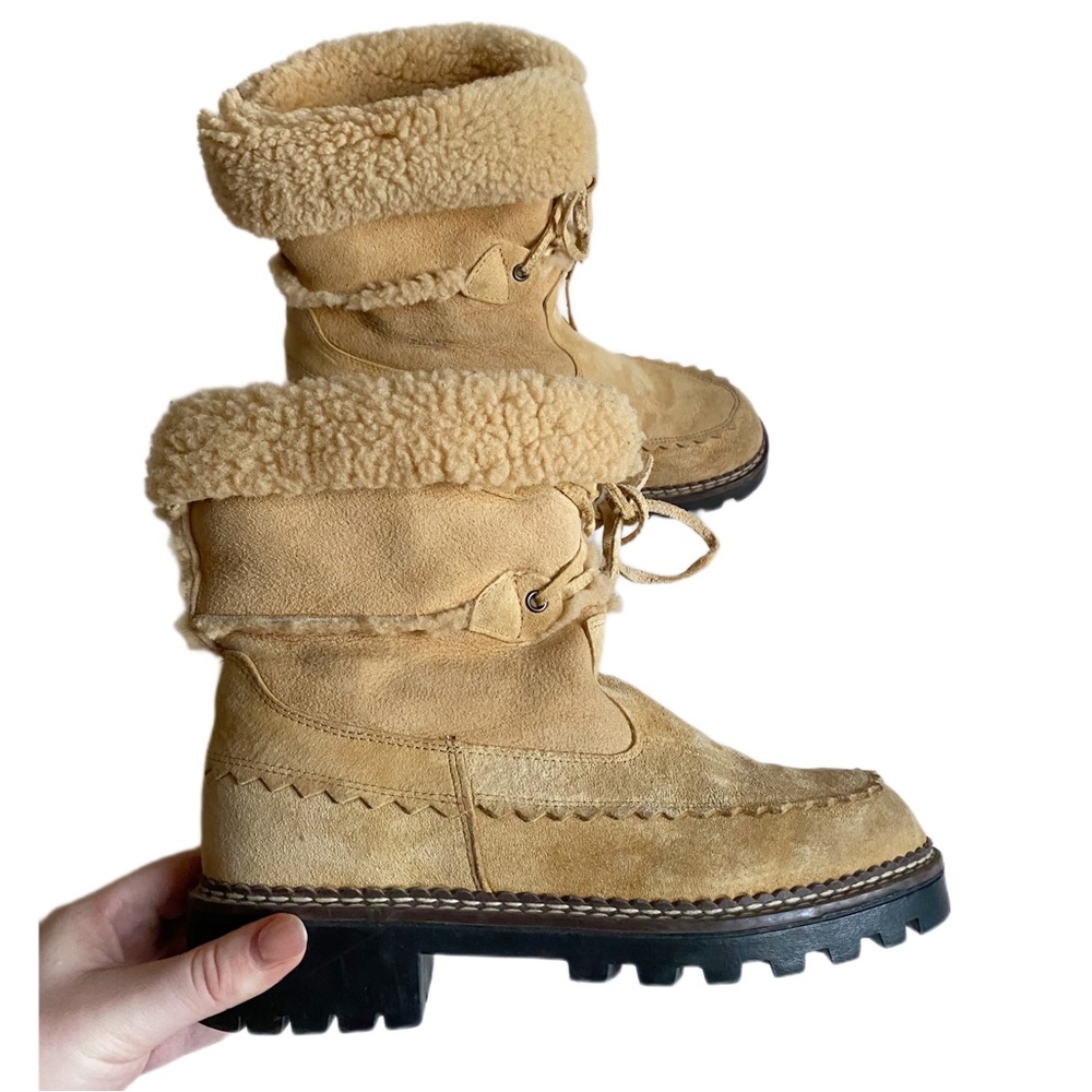 Blondo Vintage Tan Suede Shearling Lined Winter Snow Boots